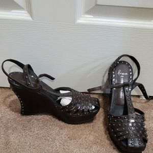 Donald J. Pliner Brown Wedge Sandals with Ankle Straps